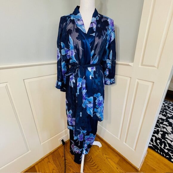 Vintage California Dynasty Satin Pajamas & Robe Floral Lingerie Set Medium - Picture 2 of 13